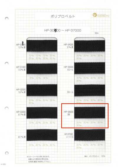 HP36000BB HP36000 BB حزام بولي بروبلين بسماكة 1.7 Mm