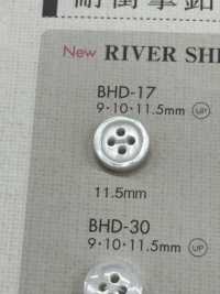 BHD17 DAIYA BUTTONS زر بوليستر بمظهر الصدف، مقاوم للصدمات، بحافة، بأربعة ثقوب RIVER[أزرار] DAIYA BUTTON صور إضافية