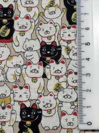 KTS7106 قماش كانفاس من القطن والكتان بطبعة القط الجالب للحظ[Textile / Fabric] Cotton Kobayashi صور إضافية