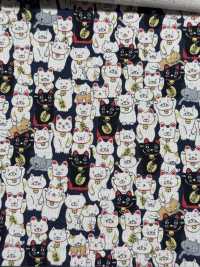 KTS7106 قماش كانفاس من القطن والكتان بطبعة القط الجالب للحظ[Textile / Fabric] Cotton Kobayashi صور إضافية