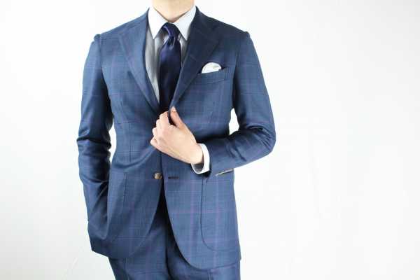 GXPSS1 بدلة مفردة بنقشة مربعات زرقاء باستخدام قماش DORMEUIL
