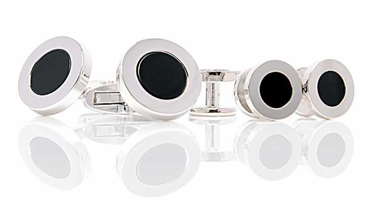 CU925-2G EXCY LEGEND طقم أزرار أكمام ودبابيس قميص من الفضة الإسترلينية بعقيق أسود