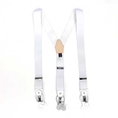 SR-WHITE SR-WHITE حمالات EXCY Braces أبيض سادة 2-in-1 مطاطي 35mm