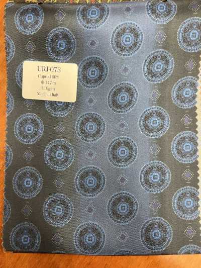 URJ-073 بطانة مطبوعة من Cupro 100%، تدرج أزرق كحلي، صنع في إيطاليا